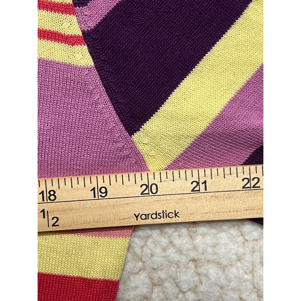 Vintage 90s Colorful Striped Cardigan Sweater V-Neck Purple Pink Yellow Red - Picture 6 of 6